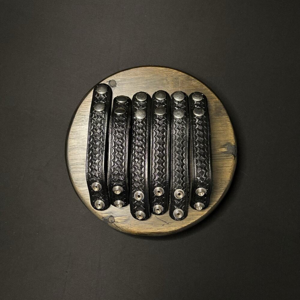 Duty Belt Keeper Basketweave Leather Chrome Double Snap 7.25” Lot of 6 Keepers
